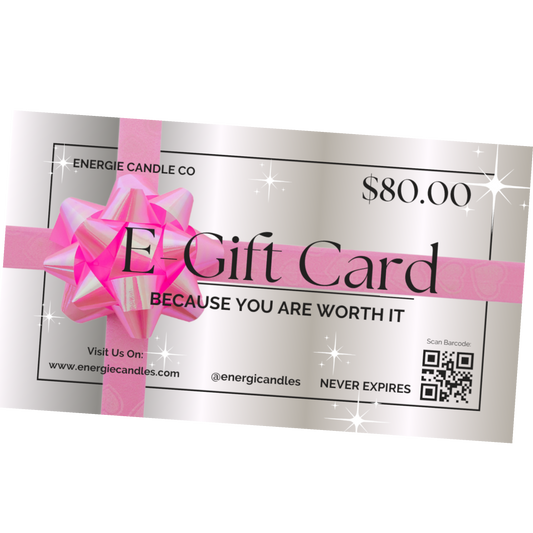 Gray gift card with a pink bow, valued at $80, on a plain white background.