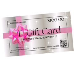 Gray gift card with a pink bow, valued at $100, on a plain white background.