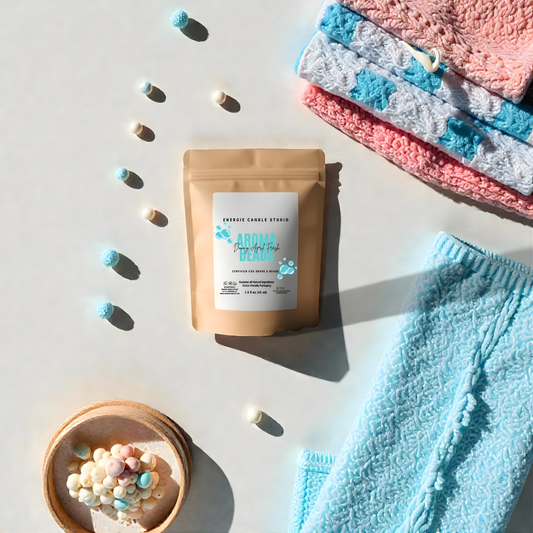 Product packaging with decorative elements on a light surface