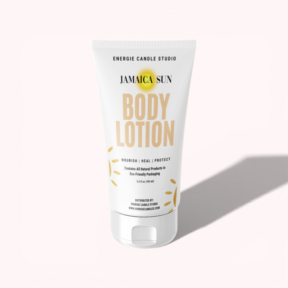 Body lotion tube labeled 'Jamaica Sun' on a white background
