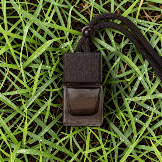 Black leather belt buckle on grass