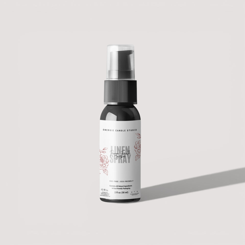 Linen spray bottle on a light gray background