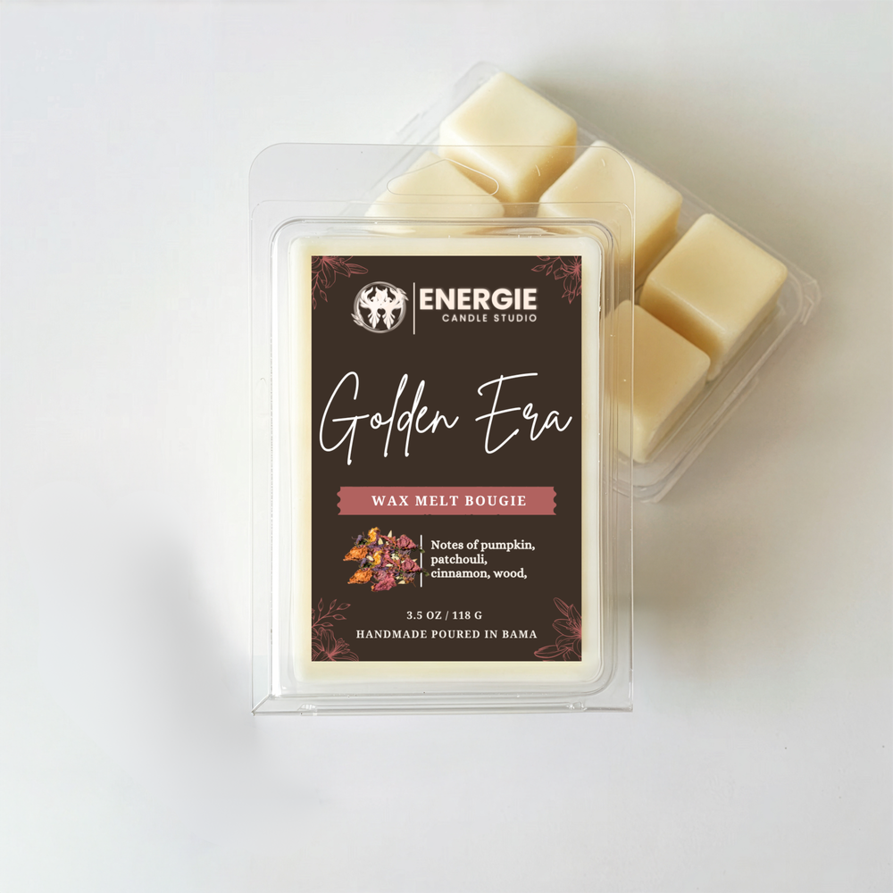 Energie Candle Studio wax melt bougie packaging with four wax melts on a white background