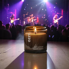 a candle vanilla butter cream and a rock star on a stage 