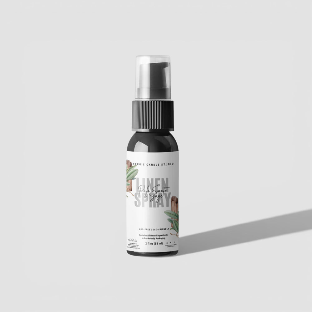 Linen spray bottle on a light gray background