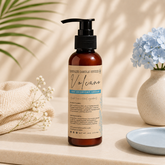 Bottle of 'Everyday Cream' with decorative elements on a neutral background
